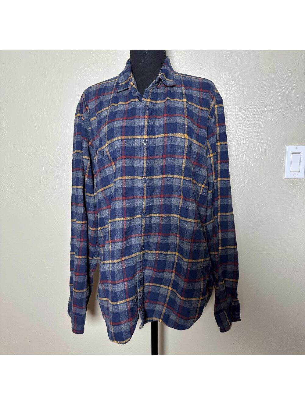 J.Crew Mercantile Plaid Flannel Shirt XL 100% Cotton Blue Red Yellow Workwear